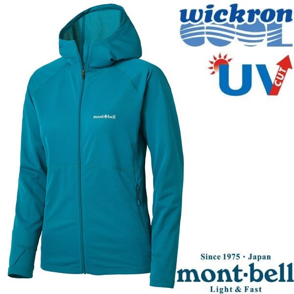 防曬必備【mont-bell】女COOL FULL-ZIP HOODIE 抗UV連帽外套.防曬外套/1114637 TQ 松石藍✿30E010